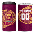 Personalized Brisbane Lions Polynesian 4 in 1 Can Cooler Tumbler Tribal Chest and Sleeve Tattoo Heritage Warrior