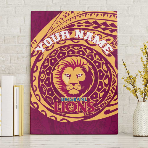 Personalized Brisbane Lions Polynesian Canvas Wall Art Tribal Chest and Sleeve Tattoo Heritage Warrior
