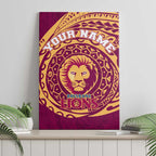 Personalized Brisbane Lions Polynesian Canvas Wall Art Tribal Chest and Sleeve Tattoo Heritage Warrior