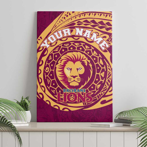 Personalized Brisbane Lions Polynesian Canvas Wall Art Tribal Chest and Sleeve Tattoo Heritage Warrior