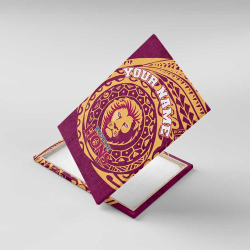 Personalized Brisbane Lions Polynesian Canvas Wall Art Tribal Chest and Sleeve Tattoo Heritage Warrior
