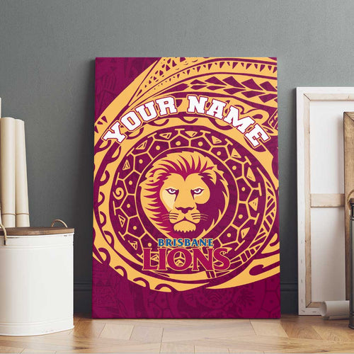 Personalized Brisbane Lions Polynesian Canvas Wall Art Tribal Chest and Sleeve Tattoo Heritage Warrior