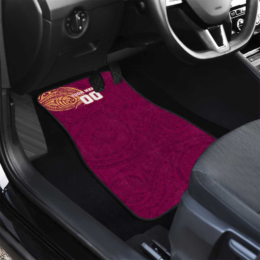 Personalized Brisbane Lions Polynesian Car Mats Tribal Chest and Sleeve Tattoo Heritage Warrior