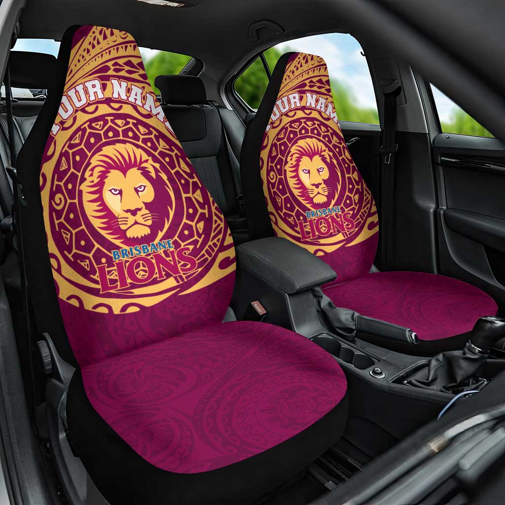 Personalized Brisbane Lions Polynesian Car Seat Cover Tribal Chest and Sleeve Tattoo Heritage Warrior