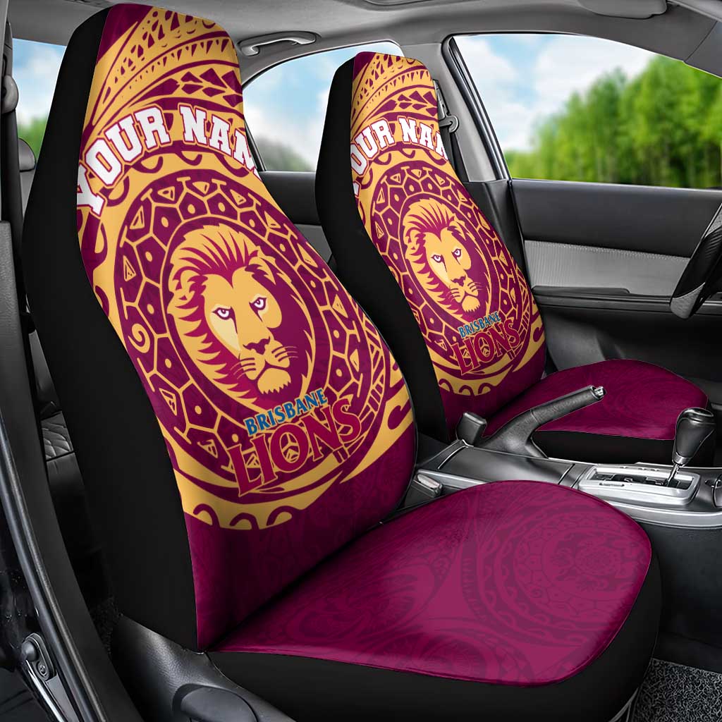 Personalized Brisbane Lions Polynesian Car Seat Cover Tribal Chest and Sleeve Tattoo Heritage Warrior