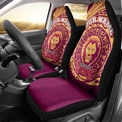 Personalized Brisbane Lions Polynesian Car Seat Cover Tribal Chest and Sleeve Tattoo Heritage Warrior
