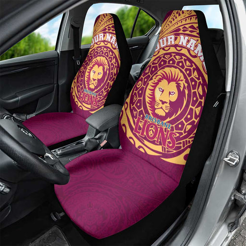 Personalized Brisbane Lions Polynesian Car Seat Cover Tribal Chest and Sleeve Tattoo Heritage Warrior