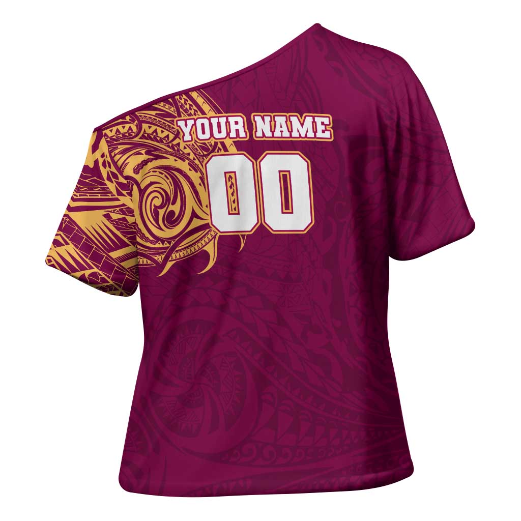 Personalized Brisbane Lions Polynesian Cross Shoulder Shirt Tribal Chest and Sleeve Tattoo Heritage Warrior