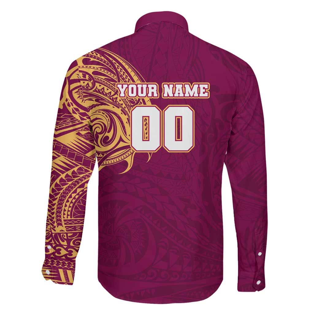 Personalized Brisbane Lions Polynesian Family Matching Long Sleeve Bodycon Dress and Hawaiian Shirt Tribal Chest and Sleeve Tattoo Heritage Warrior