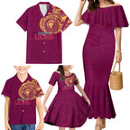 Personalized Brisbane Lions Polynesian Family Matching Mermaid Dress and Hawaiian Shirt Tribal Chest and Sleeve Tattoo Heritage Warrior