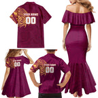 Personalized Brisbane Lions Polynesian Family Matching Mermaid Dress and Hawaiian Shirt Tribal Chest and Sleeve Tattoo Heritage Warrior