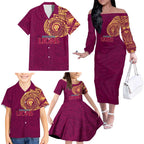 Personalized Brisbane Lions Polynesian Family Matching Off The Shoulder Long Sleeve Dress and Hawaiian Shirt Tribal Chest and Sleeve Tattoo Heritage Warrior