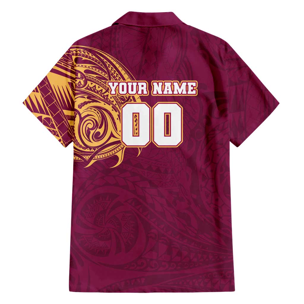 Personalized Brisbane Lions Polynesian Family Matching Off Shoulder Maxi Dress and Hawaiian Shirt Tribal Chest and Sleeve Tattoo Heritage Warrior