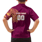 Personalized Brisbane Lions Polynesian Family Matching Off Shoulder Short Dress and Hawaiian Shirt Tribal Chest and Sleeve Tattoo Heritage Warrior