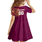 Personalized Brisbane Lions Polynesian Family Matching Off Shoulder Short Dress and Hawaiian Shirt Tribal Chest and Sleeve Tattoo Heritage Warrior