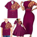 Personalized Brisbane Lions Polynesian Family Matching Short Sleeve Bodycon Dress and Hawaiian Shirt Tribal Chest and Sleeve Tattoo Heritage Warrior