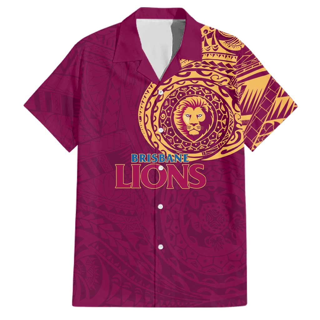 Personalized Brisbane Lions Polynesian Family Matching Summer Maxi Dress and Hawaiian Shirt Tribal Chest and Sleeve Tattoo Heritage Warrior