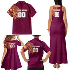 Personalized Brisbane Lions Polynesian Family Matching Tank Maxi Dress and Hawaiian Shirt Tribal Chest and Sleeve Tattoo Heritage Warrior