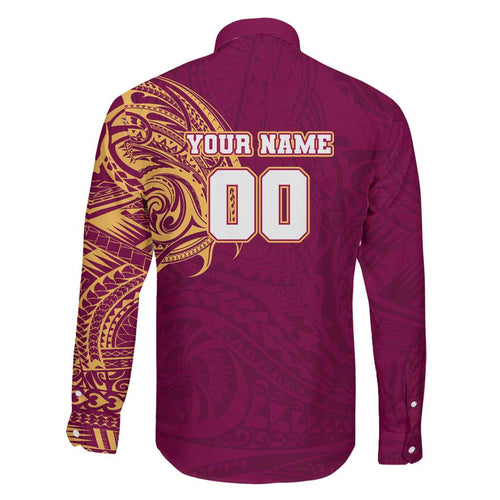 Personalized Brisbane Lions Polynesian Family Matching Tank Maxi Dress and Hawaiian Shirt Tribal Chest and Sleeve Tattoo Heritage Warrior
