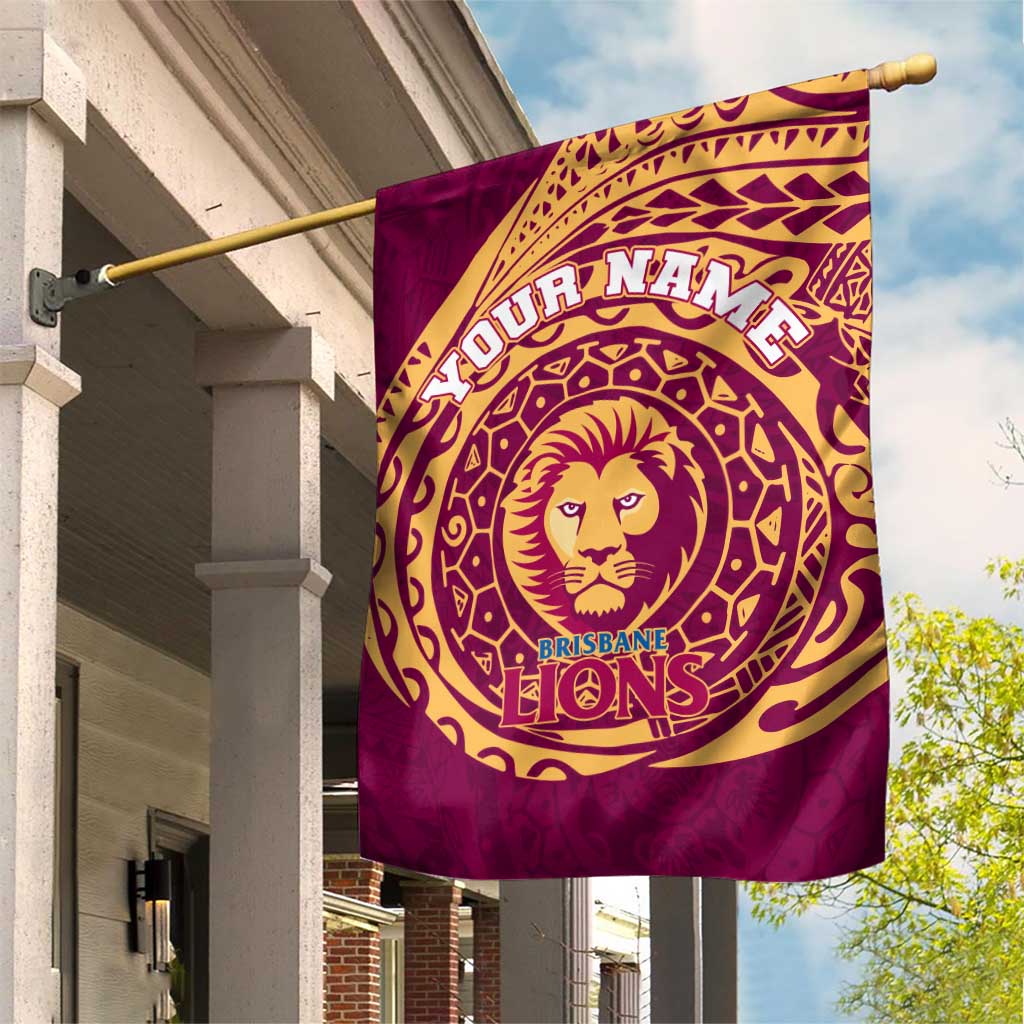 Personalized Brisbane Lions Polynesian Garden Flag Tribal Chest and Sleeve Tattoo Heritage Warrior