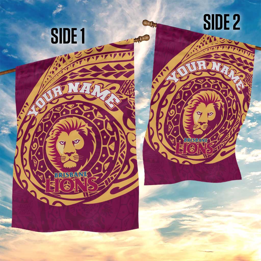 Personalized Brisbane Lions Polynesian Garden Flag Tribal Chest and Sleeve Tattoo Heritage Warrior