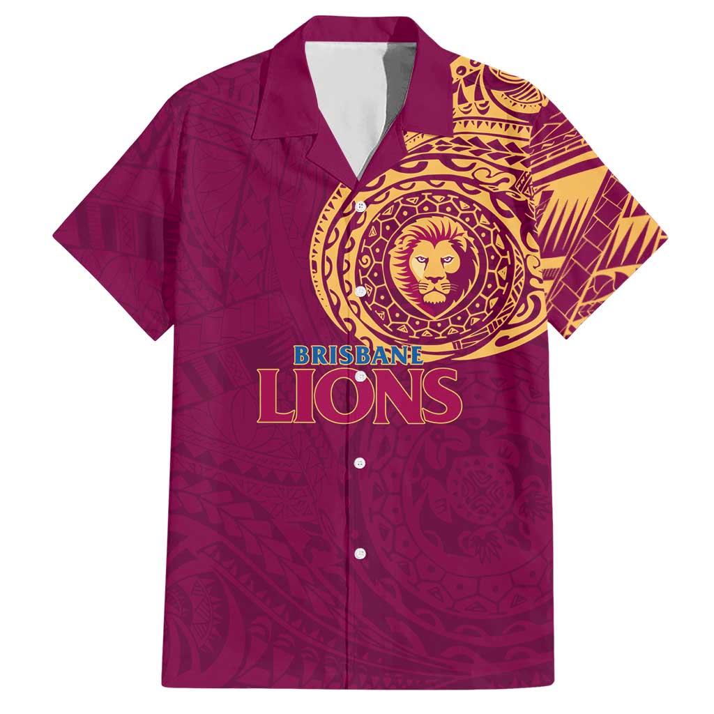 Personalized Brisbane Lions Polynesian Hawaiian Shirt Tribal Chest and Sleeve Tattoo Heritage Warrior