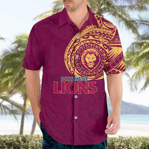 Personalized Brisbane Lions Polynesian Hawaiian Shirt Tribal Chest and Sleeve Tattoo Heritage Warrior