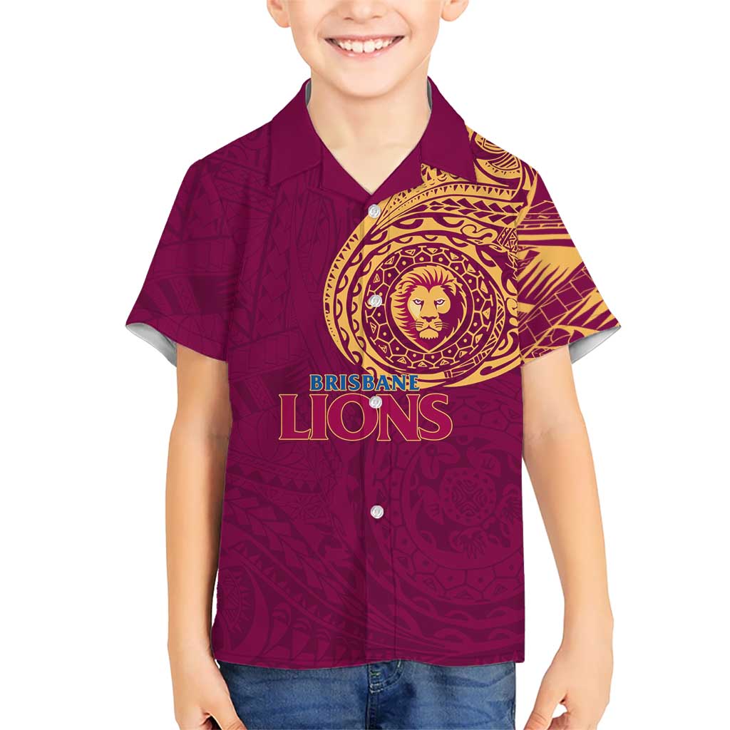 Personalized Brisbane Lions Polynesian Hawaiian Shirt Tribal Chest and Sleeve Tattoo Heritage Warrior