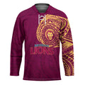 Personalized Brisbane Lions Polynesian Hockey Jersey Tribal Chest and Sleeve Tattoo Heritage Warrior