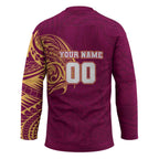 Personalized Brisbane Lions Polynesian Hockey Jersey Tribal Chest and Sleeve Tattoo Heritage Warrior