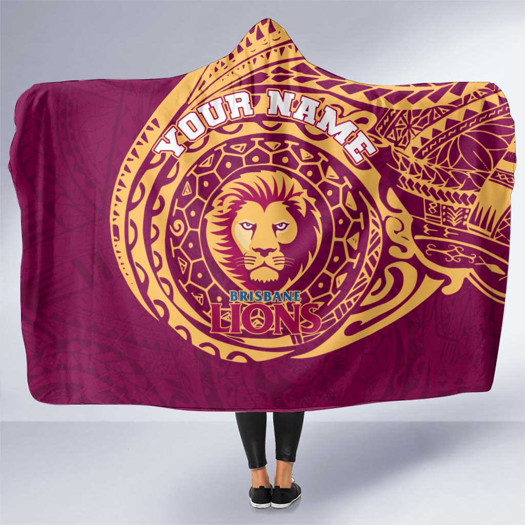 Personalized Brisbane Lions Polynesian Hooded Blanket Tribal Chest and Sleeve Tattoo Heritage Warrior