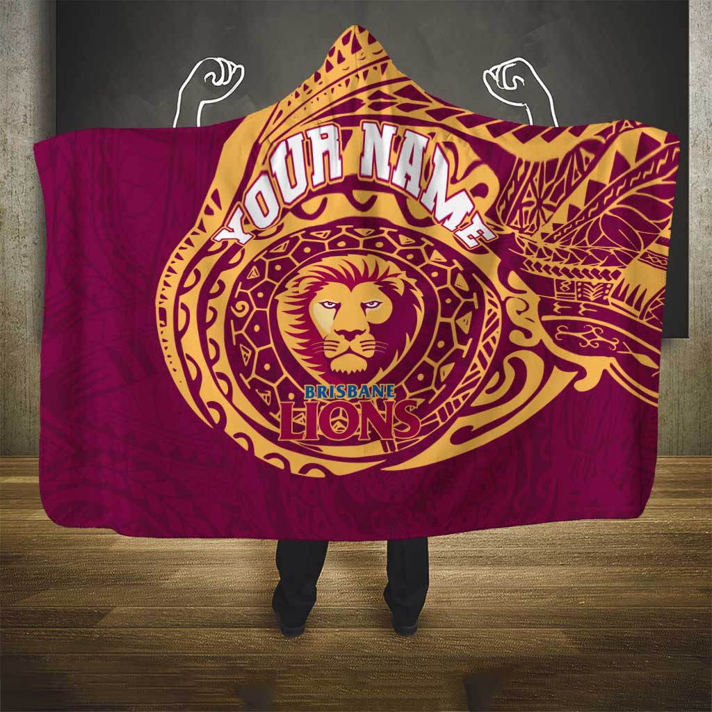 Personalized Brisbane Lions Polynesian Hooded Blanket Tribal Chest and Sleeve Tattoo Heritage Warrior