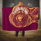 Personalized Brisbane Lions Polynesian Hooded Blanket Tribal Chest and Sleeve Tattoo Heritage Warrior