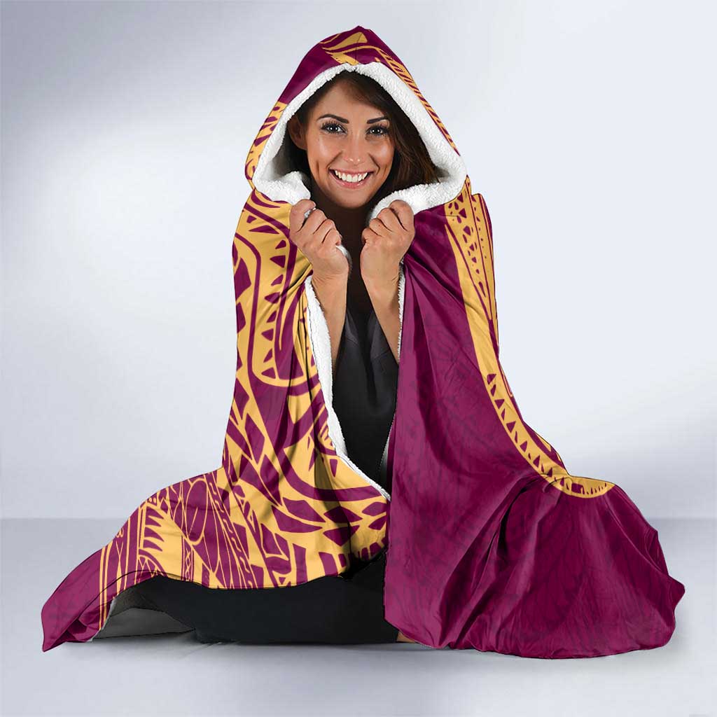 Personalized Brisbane Lions Polynesian Hooded Blanket Tribal Chest and Sleeve Tattoo Heritage Warrior