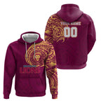Personalized Brisbane Lions Polynesian Hoodie Tribal Chest and Sleeve Tattoo Heritage Warrior