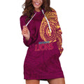 Personalized Brisbane Lions Polynesian Hoodie Dress Tribal Chest and Sleeve Tattoo Heritage Warrior