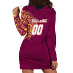 Personalized Brisbane Lions Polynesian Hoodie Dress Tribal Chest and Sleeve Tattoo Heritage Warrior