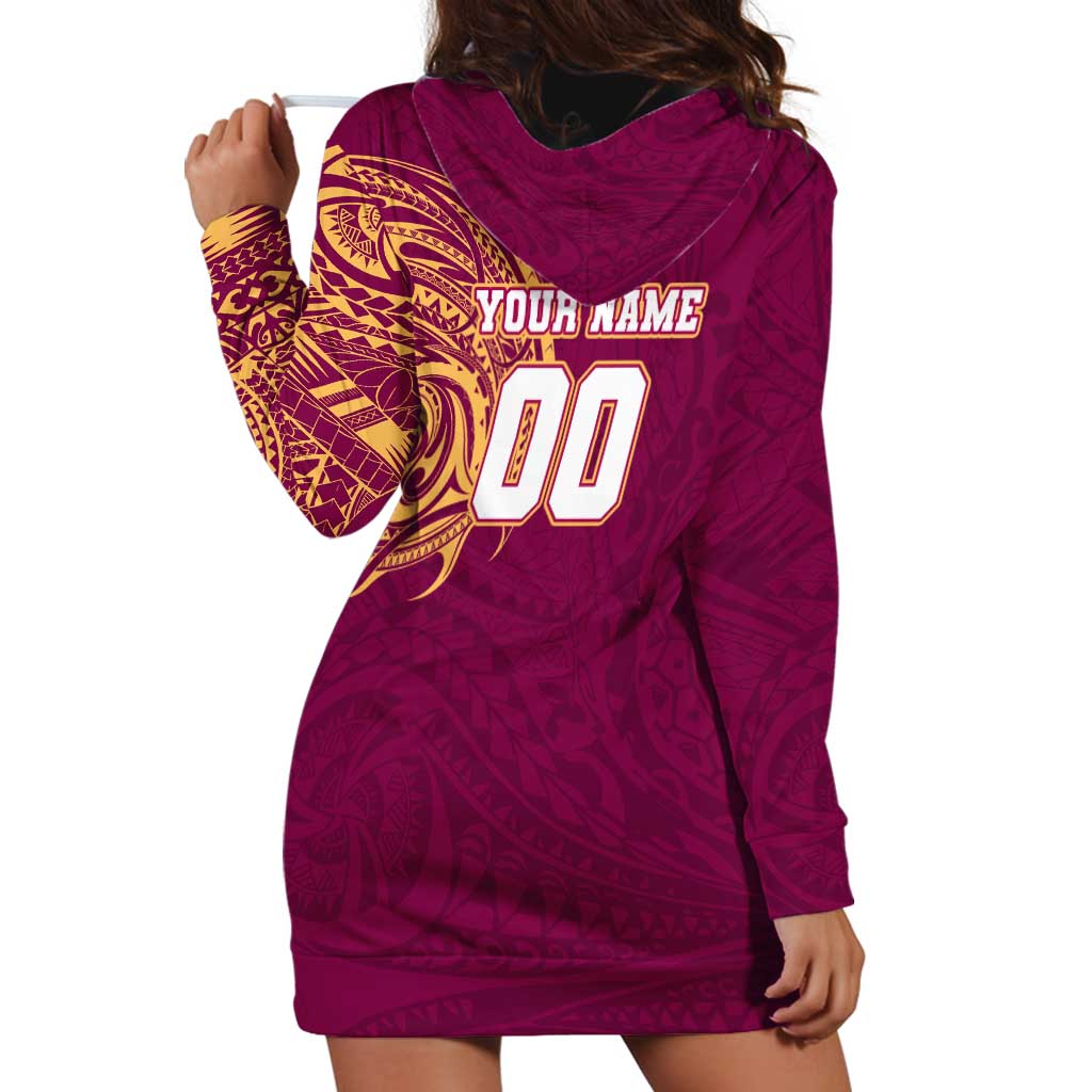 Personalized Brisbane Lions Polynesian Hoodie Dress Tribal Chest and Sleeve Tattoo Heritage Warrior