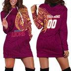 Personalized Brisbane Lions Polynesian Hoodie Dress Tribal Chest and Sleeve Tattoo Heritage Warrior