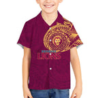 Personalized Brisbane Lions Polynesian Kid Hawaiian Shirt Tribal Chest and Sleeve Tattoo Heritage Warrior