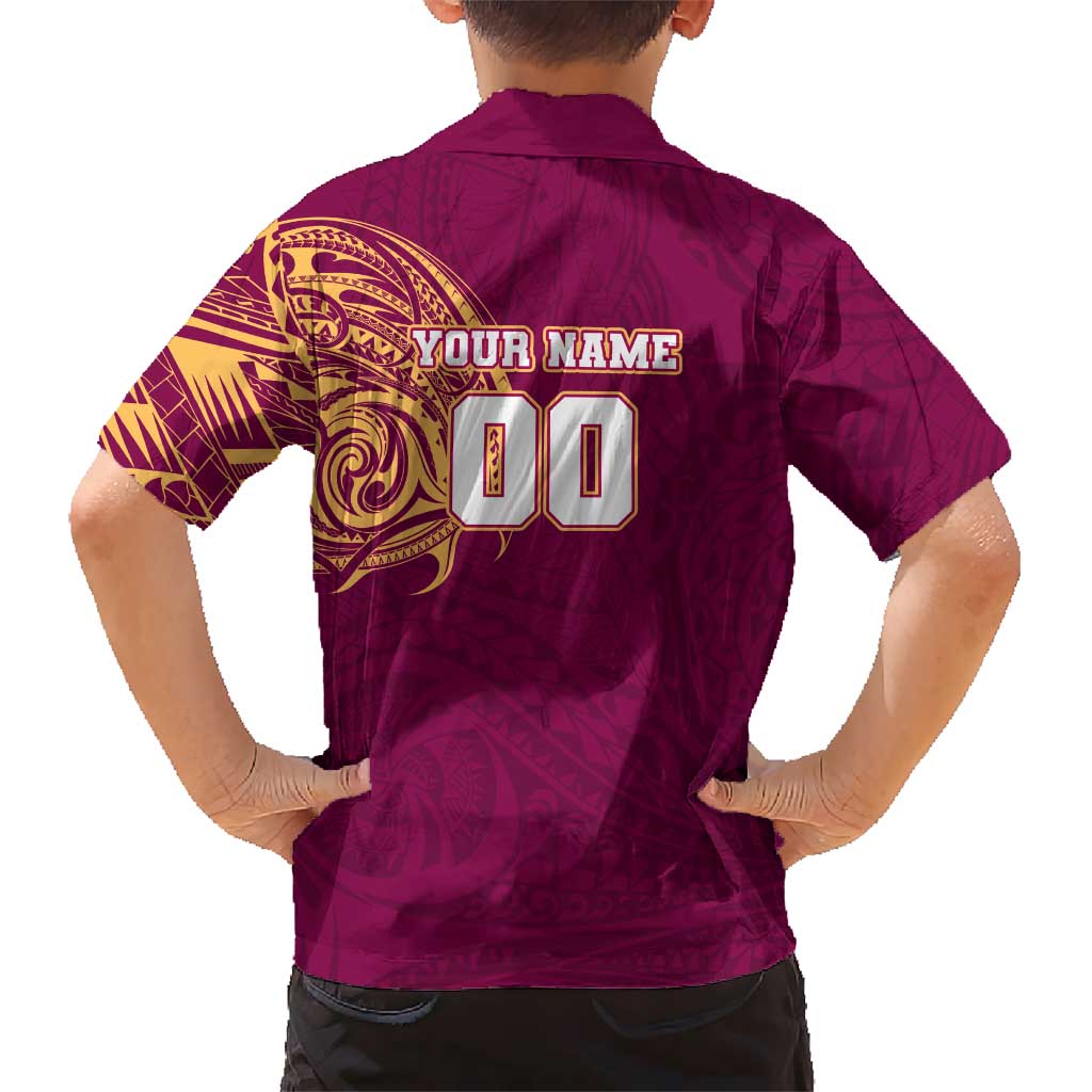 Personalized Brisbane Lions Polynesian Kid Hawaiian Shirt Tribal Chest and Sleeve Tattoo Heritage Warrior