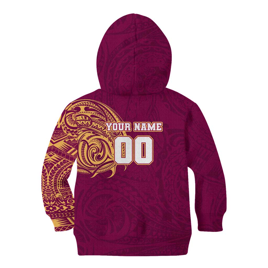 Personalized Brisbane Lions Polynesian Kid Hoodie Tribal Chest and Sleeve Tattoo Heritage Warrior