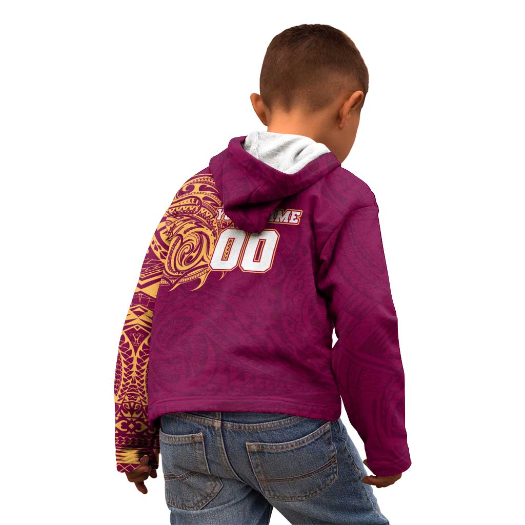 Personalized Brisbane Lions Polynesian Kid Hoodie Tribal Chest and Sleeve Tattoo Heritage Warrior