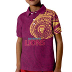 Personalized Brisbane Lions Polynesian Kid Polo Shirt Tribal Chest and Sleeve Tattoo Heritage Warrior