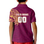 Personalized Brisbane Lions Polynesian Kid Polo Shirt Tribal Chest and Sleeve Tattoo Heritage Warrior