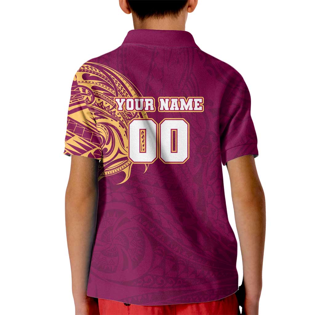 Personalized Brisbane Lions Polynesian Kid Polo Shirt Tribal Chest and Sleeve Tattoo Heritage Warrior