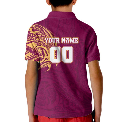 Personalized Brisbane Lions Polynesian Kid Polo Shirt Tribal Chest and Sleeve Tattoo Heritage Warrior