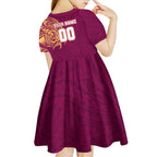 Personalized Brisbane Lions Polynesian Kid Short Sleeve Dress Tribal Chest and Sleeve Tattoo Heritage Warrior
