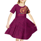 Personalized Brisbane Lions Polynesian Kid Short Sleeve Dress Tribal Chest and Sleeve Tattoo Heritage Warrior