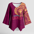 Personalized Brisbane Lions Polynesian Kimono Sleeve Blouse Tribal Chest and Sleeve Tattoo Heritage Warrior